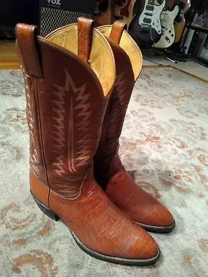 Tony Lama Brown Bullhide Leather Round Toe 13  Tall Cowboy Boots #8057 Mens 9.5d • $64.95