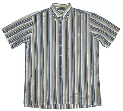 Maus & Hoffman Mens Button Up Shirt L Striped Short Sleeve Single Pocket Vented • $31.49