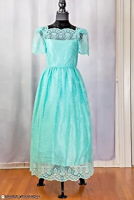 Vintage 70s Lace Aqua Gown Size 7/8 JC Penney Dress Prom Bridesmaid Costume  • $45