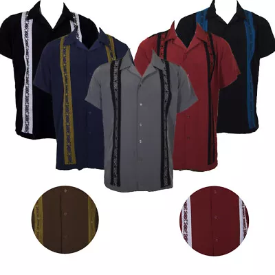 Men's Guayabera Shirt Embroidered Stripe Casual Button Up Cuba Beach Wedding  • $27.88