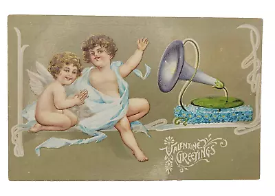 1910s Valentine Greeting Cherub Cupid Angel Babies Victrola Music Postcard Used • $14.95