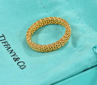 Tiffany & Co Somerset 18K Yellow Gold 4mm Narrow Mesh Ring Size 9 In Box Pouch • $1079.99