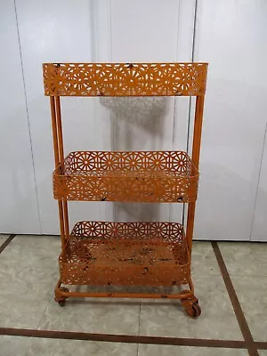 Vintage Retro Orange Metal Rolling Utility Liquor Or Beauticians Cart 29  X 17 • $77.99