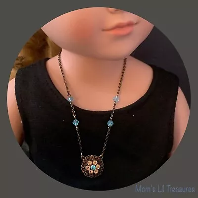 18” Doll Jewelry Vintage Look Flower Design Turquoise Rhinestone Accent Necklace • $9