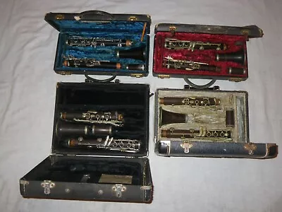 LOT OF 4 VINTAGE WOOD CLARINETS For REPAIR/RESTORATION -BARBIER SIGNET KOHLERT • $99.99