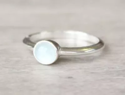 Silver Genuine Aquamarine Cabochon Ring March Birthstone Ring  Blue Stone Ring • $11.04