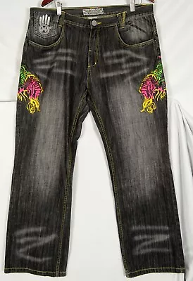 MISKEEN Originals Men's Embroidered DRAGON & SKULL Denim Jeans Size 40 40x34 • $44.95