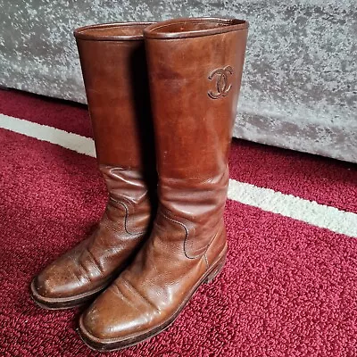 CHANEL Leather Riding Boots Size 38/UK5 • £285