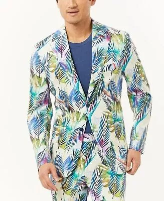 TALLIA Men's Tropical Slim Fit Blazer Blue Cream Large • $17.32