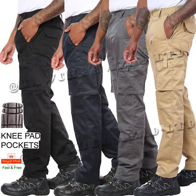 Mens Cargo Combat Work Trousers Size 28-46 Chino Pants Work Wear Knee Pad Pocket • £17.99