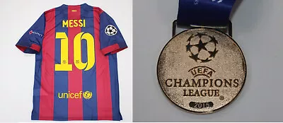 Fc Barcelona Jersey 2014 2015 Shirt Messi Ucl Final + Ucl Medal Winners • $115