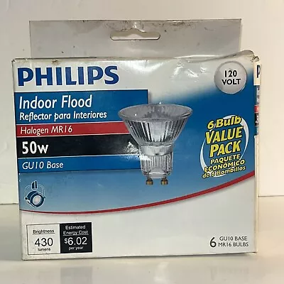 6pk Philips 415760 50-Watt Indoor Flood MR16 GU10 Base 120-Volt Bulb • $29.95