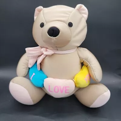 Moshi Microbead Tan Bear Stuffed Plush Pillow I Love You Hearts • $12