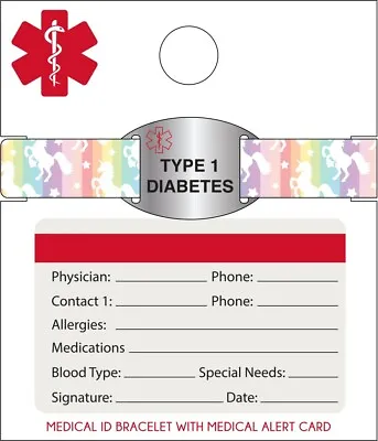 Medical ID Bracelet With Medical Alert Card Type 1 Diabetes Unicorn • $9.99