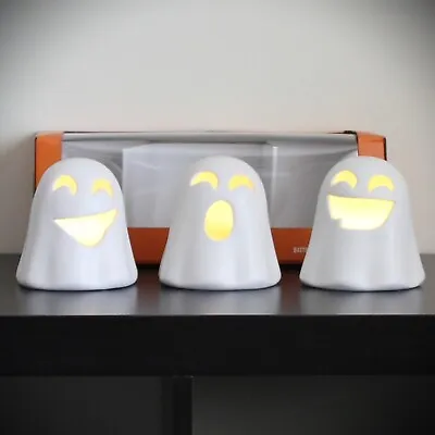 Martha Stewart Light Up Ghosts 4.5  SET OF 3 Halloween Ceramic New In Box LED • $25.99