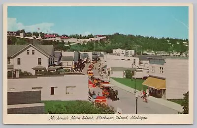 State View~Visitors @ Mackinac Island's Main Street~Michigan~Vintage Postcard • $1.50