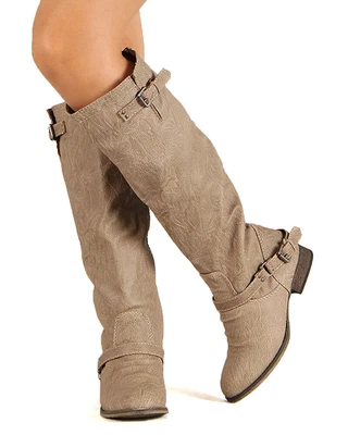 $32.99 • Buy Breckelles Outlaw-81 New Women Leatherette Buckle Zipper Riding Knee High Boot