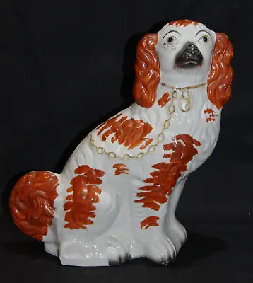 Charming Antique Staffordshire Fan Tail Tan & White Wally  Dog With Black Nose • £19.95