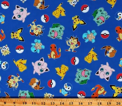 Cotton Pokemon Video Games Characters Pikachu Fabric Print By The Yard D187.26 • $13.95