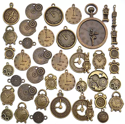 100G(About 50Pcs) Mixed Alloy Clock Face Charms Pendant Steampunk Gears Wheel Co • $10.22