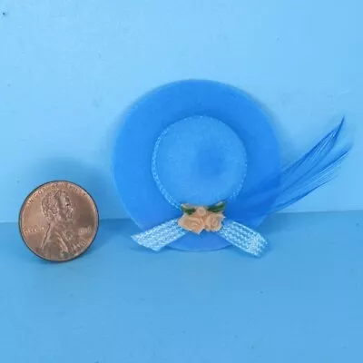 Dollhouse Miniature Lady's Blue Hat With Roses And Feather IM65181 • $2.96