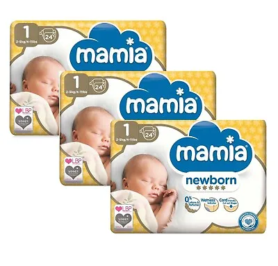 3  X ALDI Mamia Newborn Nappies Size 1 3 X Packs Of 24 (72  Nappies) Premium  • £9.69