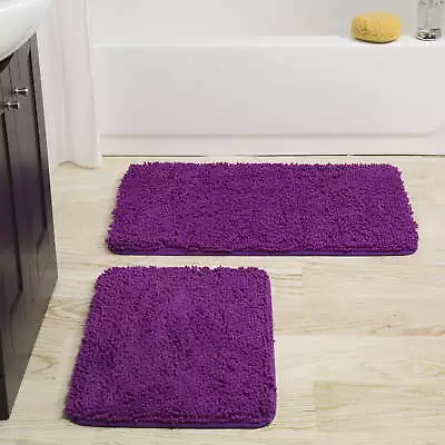 2 Piece Memory Foam Shag Bath Mat Purple • $26.55