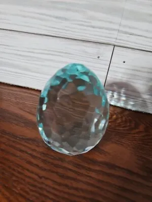  Aqua Multifaceted Egg Shape Crystal Paperweight Vintage • $19.95