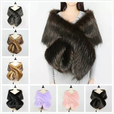 Women Winter Faux Fur Shawl Bolero Stole Warm Soft Wedding Cape Shrug Scarf • £27.14