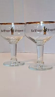 2 Vintage Beer Stem Glasses Koningshoeven La Trappe Trappiste Chalice Gold Rim  • $49.99