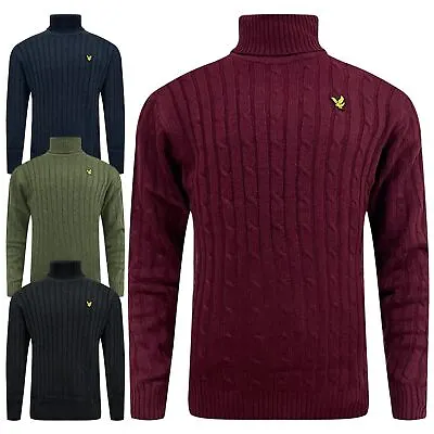 Lyle & Scott Mens Turtle Neck Cable Knitted Roll Up Jumper Polo Sweater Pullover • £12.99