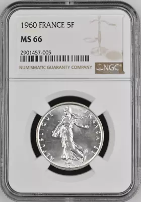 :1960 5-francs France Near-superb Ngc Ms-66 Semeuse-sower Rarity R6 High-grades • $229.95