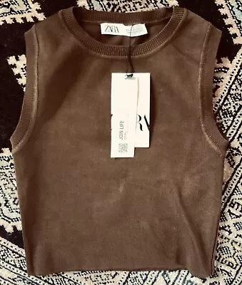 New Tags Zara Brown Knitted Waistcoat Bust 24” Size M 8 10 Or Teen 10-14 • £5