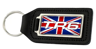 Triumph TR6 Union Jack Rectangle Black Leather Keyring • £4.99