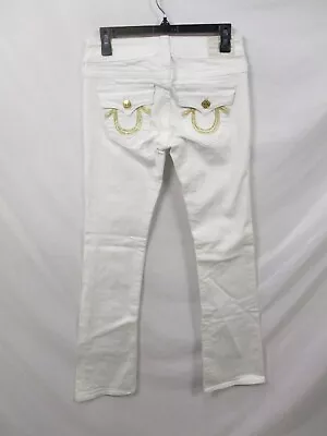True Religion Jeans Womens 27 White Gold Stitch Becky Straight Low Rise Cotton • $34.99