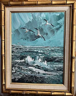Morris Katz 1984 Beautifully Framed Oil On Board Painting  Seagulls” • $185