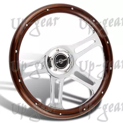 Dark Wood W-Power 350MM 14  Grip 6-Hole Chrome 4-Spoke Vintage Steering Wheel • $108.50