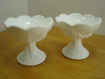 2 Candle Holder White Milk Glass Grape Vine Taper Dinner Candlestick Set Pair • $15.57