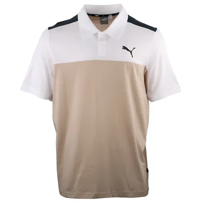 Puma Essentials+ Block Short Sleeve Polo Shirt Mens Beige White Casual 67055688 • $19.99