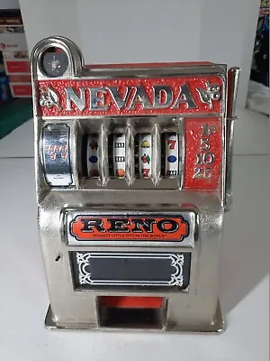 $59.99 • Buy Vintage Metal Reno Nevada Mini Slot Machine Toy Bank Working