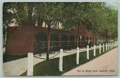 Mankato Minnesota~Wrought-Iron Fence & Hitching Posts~Sibley Park Zoo~1920s PC • $10