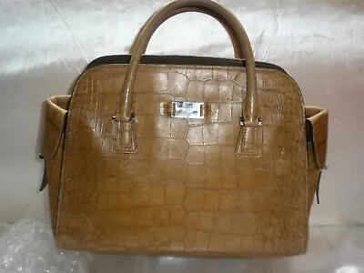 Michael Kors Collection Gia Medium Satchel Brown Croc Leather Tote Handbag EUC • $55