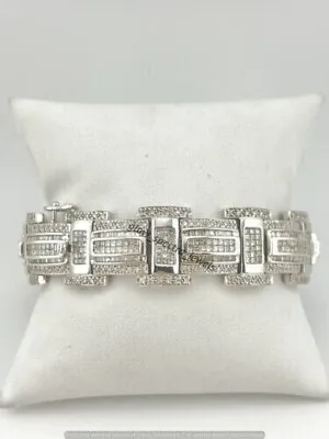 14K White Gold Plated Round Cut 13 Carat Diamond Lab Created Men's Bracelet • $170