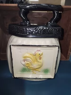 Vintage 1950s American Bisque Rooster W Iron Sturdy Ceramic Cookie Jar FR/SHP • $12