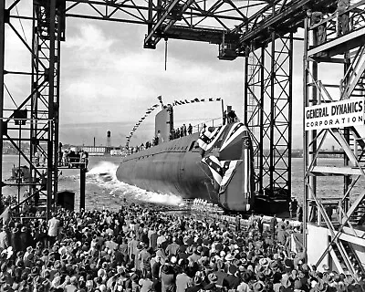 USS NAUTILUS SSN-571 Nuclear Submarine 1954 Photo Launching Groton CT  8x10 • $7.99