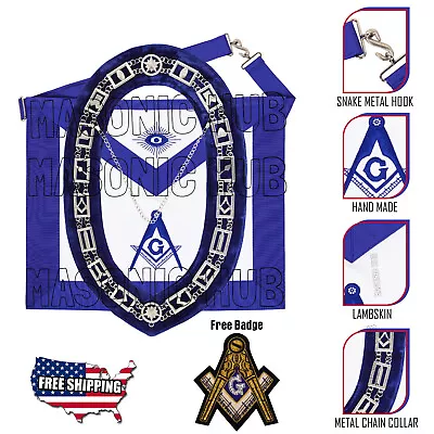 Masonic Blue Lodge Master Mason 100% Lambskin Apron & Working Tools Chain Collar • $69.99