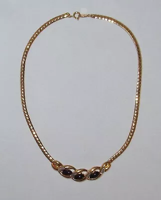 Vintage Trifari TM Necklace Black Stone & Rhinestone Baguettes Gold Tone Signed • $13.99