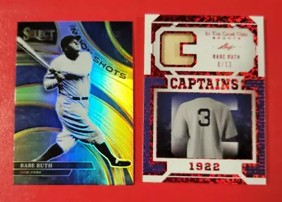 BABE RUTH GAME USED BAT CARD #d8/12 LEAF + 2022 SELECT MOON SHOTS INSERT YANKEES • $319.95