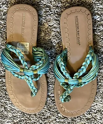 Ladies Turquoise And Green Montego Bay Boho Sandals Size 6 • $4.99