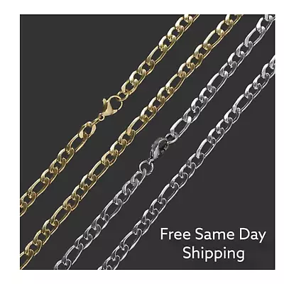 Stainless Steel Gold Plated Figaro Chain 5mm Unisex  Hip Hop Jewelry Women Men • $4.99